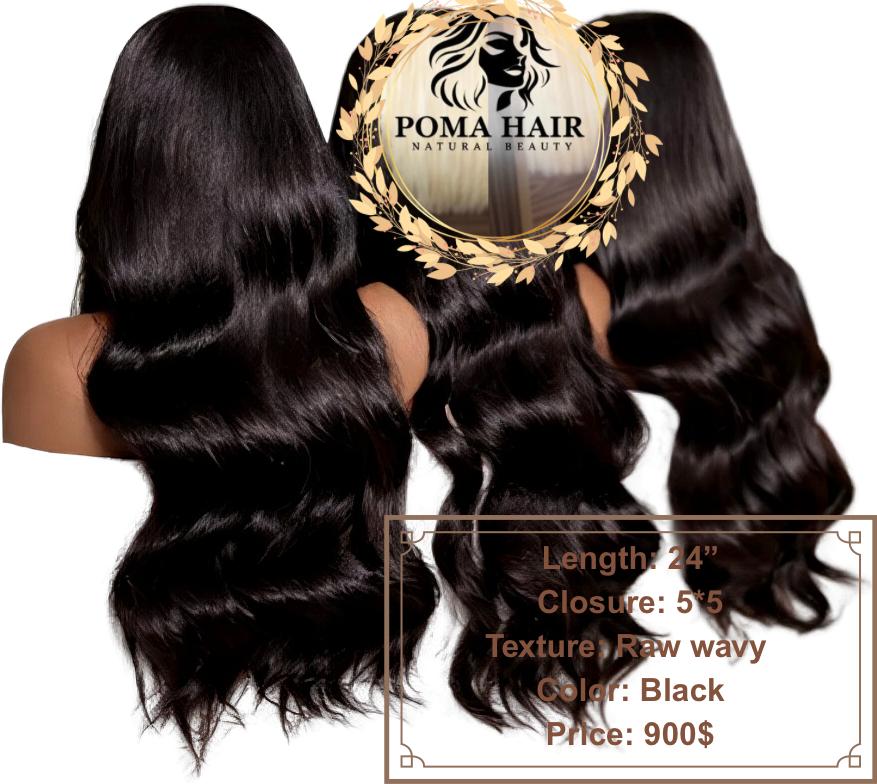 24" Raw Wavy 5x5 Closure Wig - Black