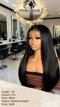 22" Natural Straight 5x5 Closure Wig - Black