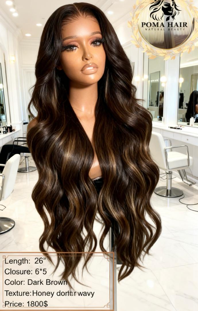 26" Honey Donor Wavy 6x5 Closure Wig - Dark Brown